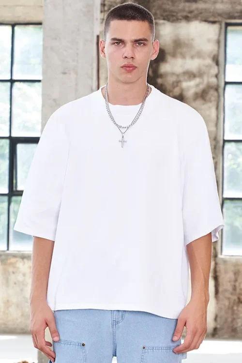 Heavy Weight Over Size T-shirt Cotton Cropped Tshirts Boxy Fit Blank Streetwear Men T Shirt