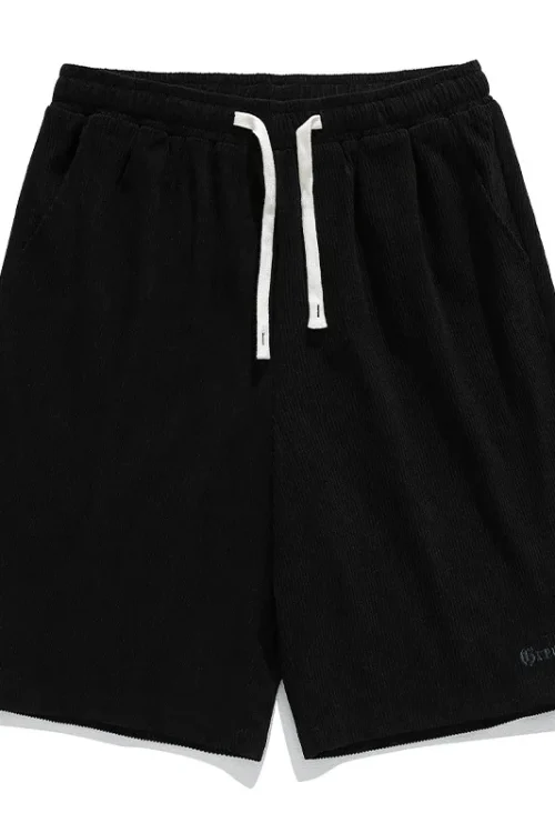 Corduroy Casual Shorts for Men in Summer New Trendy Gothic Letter Embroidery Loose Men