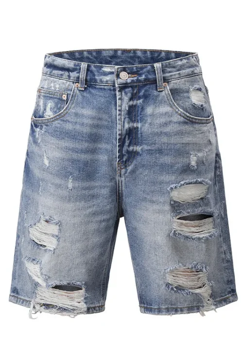 Autumn and Summer New Loose Wide-leg Korean Style Retro Shorts Jeans Men’s Size