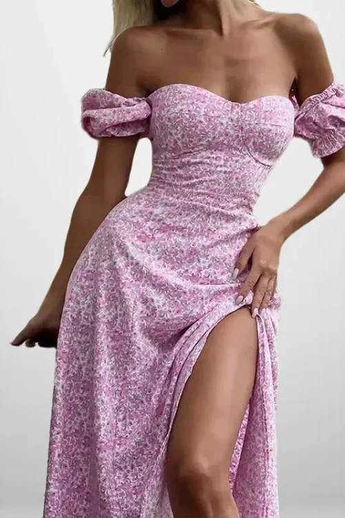 2025 New Summer Elegant Floral One-Shoulder Dress for Women  Cross-Border European American Casual Clothing