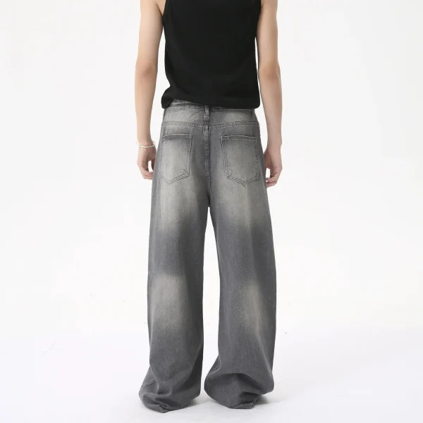 2025 Men's Retro Cleanfit White Jeans Trendy Summer Casual Mid American High Street Wide Leg Straight Distressed Dark - Image 2