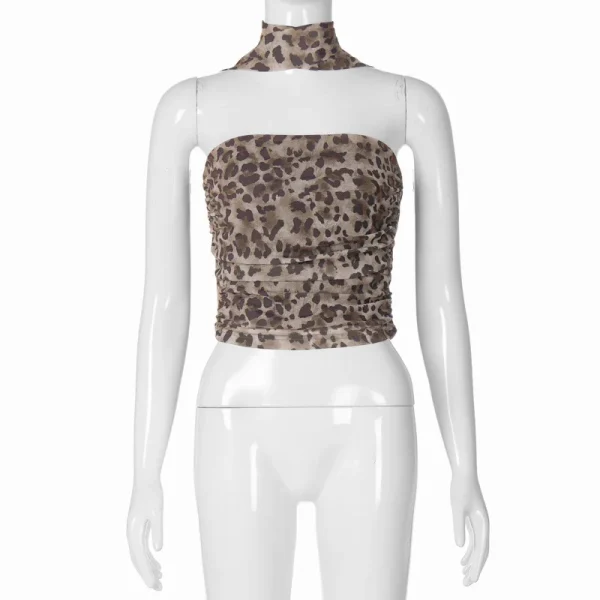 Leopard Print Hot Girl Pure Desire Style Off-Shoulder Tube Top Slim Fit Strapless - Image 6