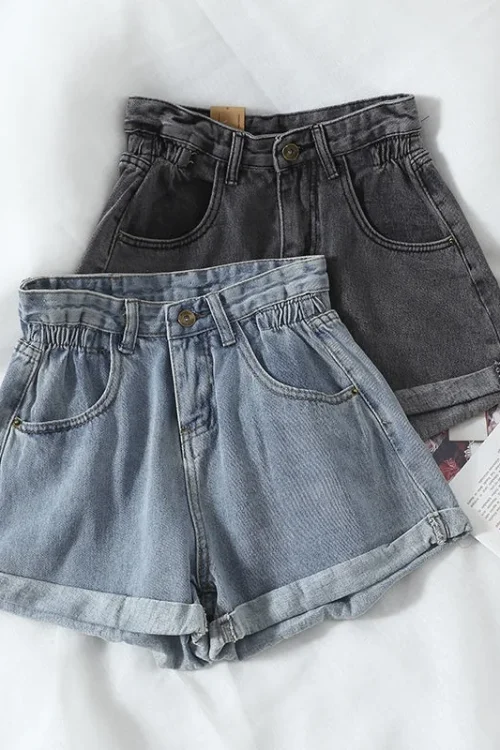High-Waisted Loose Wide-Leg Denim Shorts for Women Korean Summer Fashion Versatile Rolled-Up Women’s