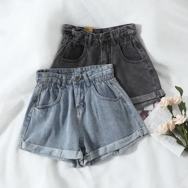 High-Waisted Loose Wide-Leg Denim Shorts for Women Korean Summer Fashion Versatile Rolled-Up Women's