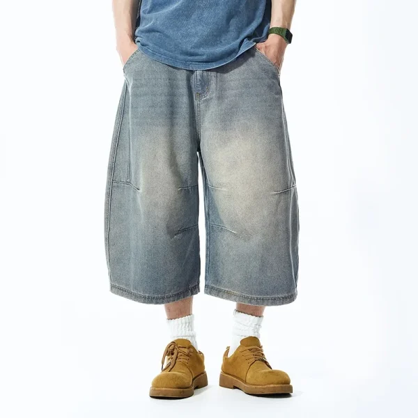 2025 Summer Fashion Vintage Breathable Washed Denim Jeans Shorts 3D Tailored Button Decorated Casual Loose Straight Shorts - Image 2
