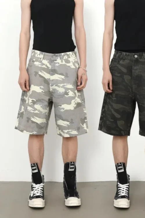 Cowboy Summer New Camouflage Casual Cargo Pants Men Woven Zipper Fly Mid Waist Trendy Workwear and Beach Shorts