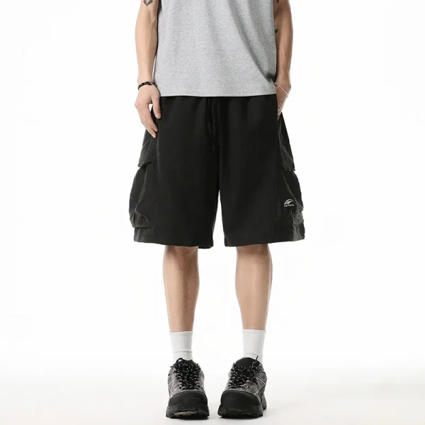 American Retro Trendy 3D Pocket Cargo Shorts for Men New Spring Summer Embroidered Casual Drawstring Five-Point Knee Length Mid - Image 2