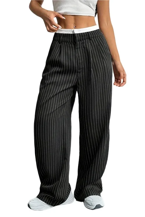 Casual High Waist Splicing Simple Draped commuter Straight Women’s Pants