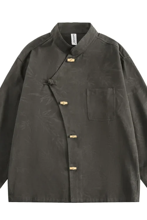 Unisex Vintage Long Sleeve Work Shirt New Ethnic Retro Button Collar Loose Tang Suit Zhongshan Suit Unisex Vintage Long