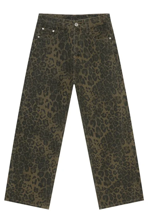 2025 Men’s Mid Leopard Print Straight Loose Jeans New Arrival Hip-Hop Street Denim Autumn Fashion Denim