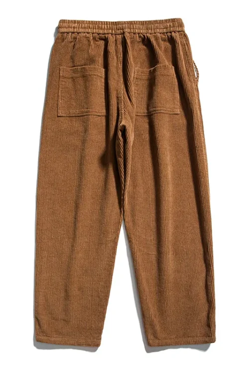 100% Cotton Front Pleat Relaxed Fit Corduroy Chino Pants for Men