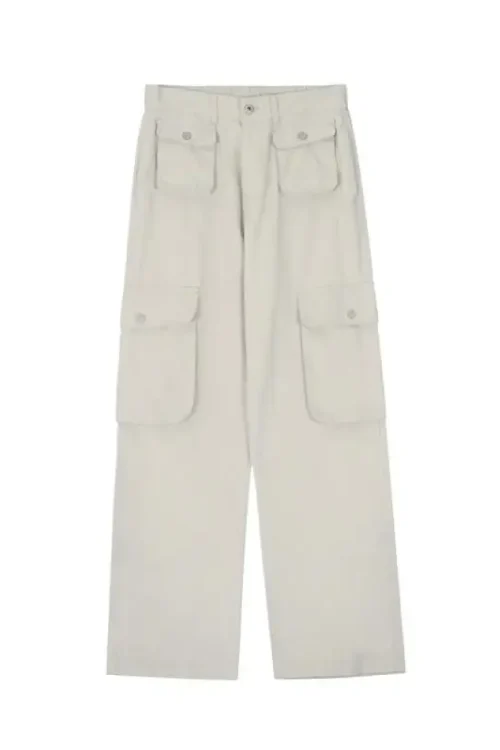 Causal Simple Solid Colors Straight Leg Trousers Multi Pocket Cargo Pants for Men