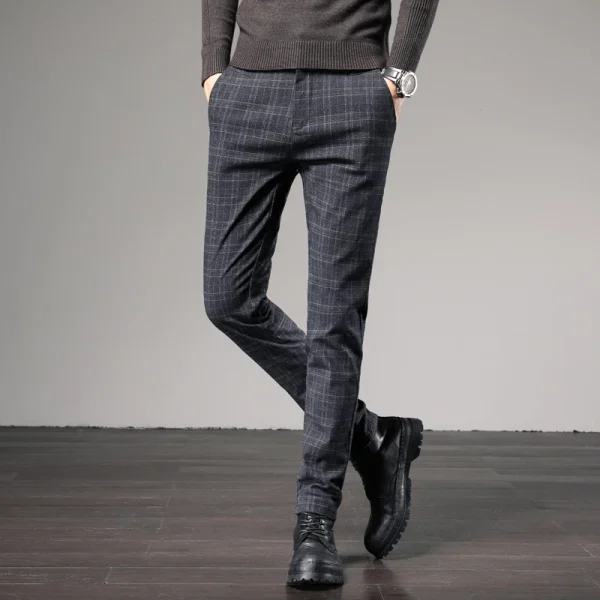 Cheap Price Black Grey Blue Men's Causal British Style Slim Fit Plaid Check Chino Pants Trousers for Men - Image 4