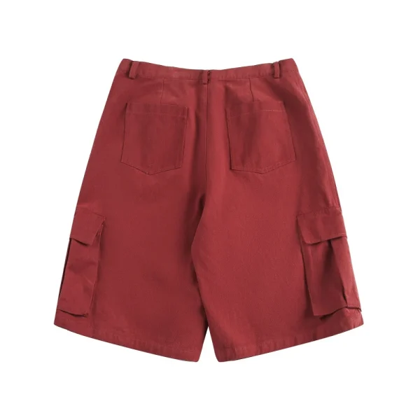 Men's Summer Vibe Trendy American Style Cargo Denim Shorts Solid Color Pleated Pocket Design Loose Casual Knee-Length Shorts - Image 2