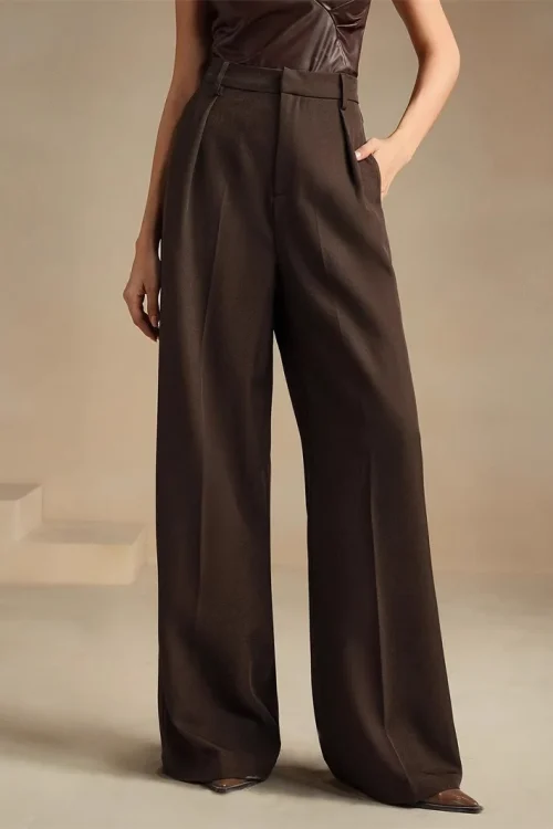 Women’s Elegant High-Waisted Long Pants Solid Color  Commuter Suit Pants