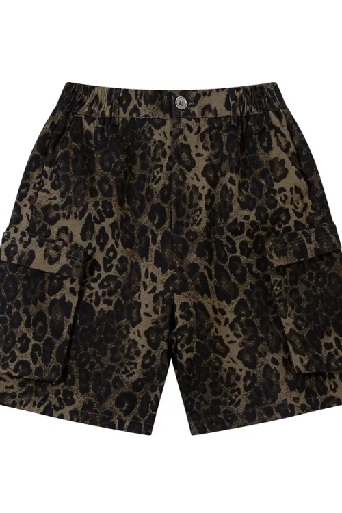 Hot Trendy Men’s Summer 100% Cotton Cargo Shorts Leopard Camouflage Multi-Pocket Mid Loose Casual Straight Sports Shorts