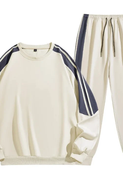 2025 Spring and Autumn Trendy Men’s Sports Suit Round Neck Striped Knitted Two-Piece Casual Track Suit Set