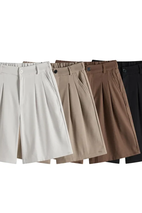 Unisex Five-Point Shorts Wide-Leg Casual Bermuda Pleated Shorts Straight Draped Suit Trend Commuter City Boy Plain Dyed