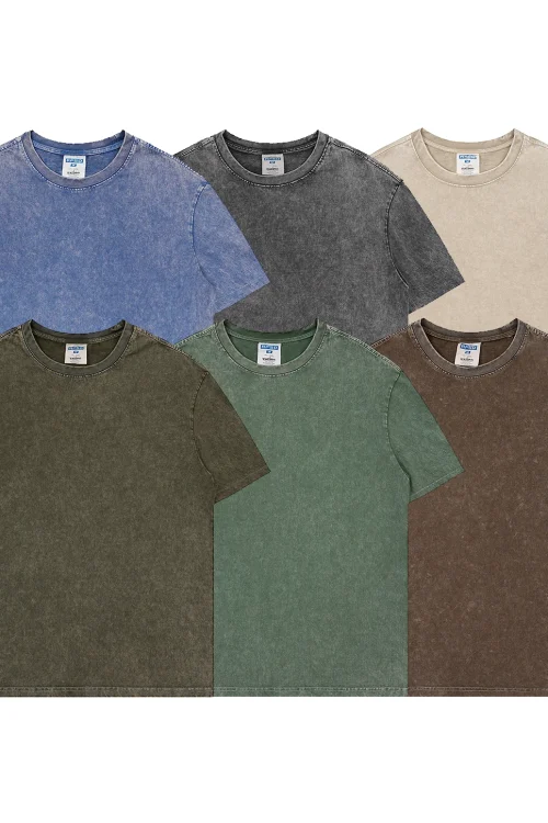 Heavy Weight Acid Wash T Shirt Streetwear Hip Hop Stone 100% Cotton Oversized Vintage T-shirt Clothing for Men