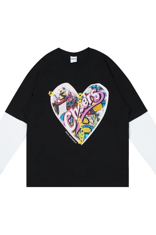Cotton DTG Printed Men’s T-shirt Screen Printed Design Double Layer Long Sleeve T-shirt for Men