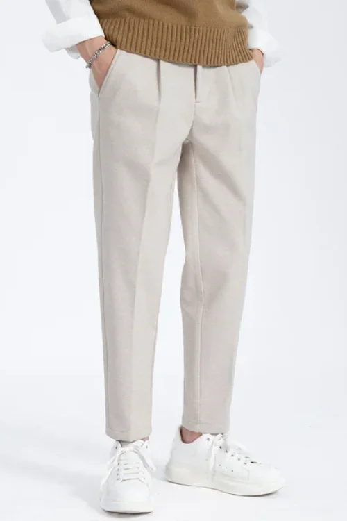 Casual Classic Soft Light Slim Fit Straight Men Dress Chino Khaki Trousers Pants