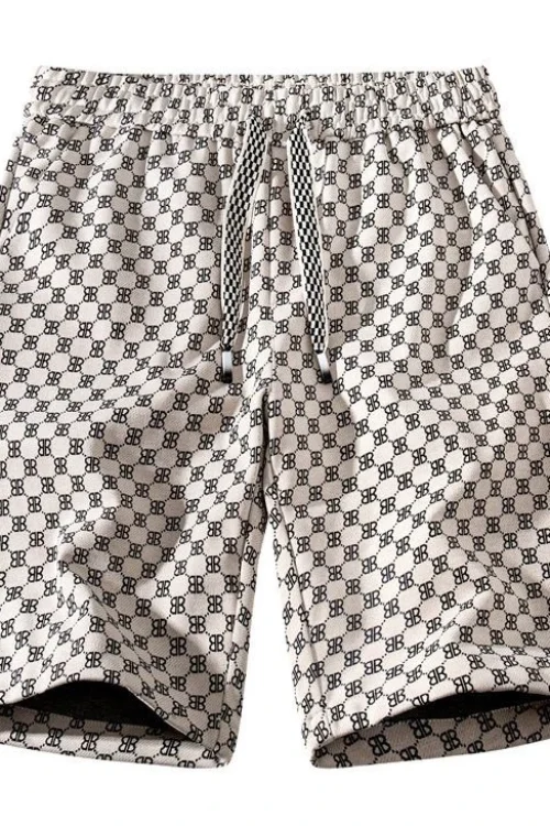Fashion Street Style Men’s Shorts Design Summer Full Printing Canvas Fabric Casual Mens Gym Shorts Knitted Mid Waist