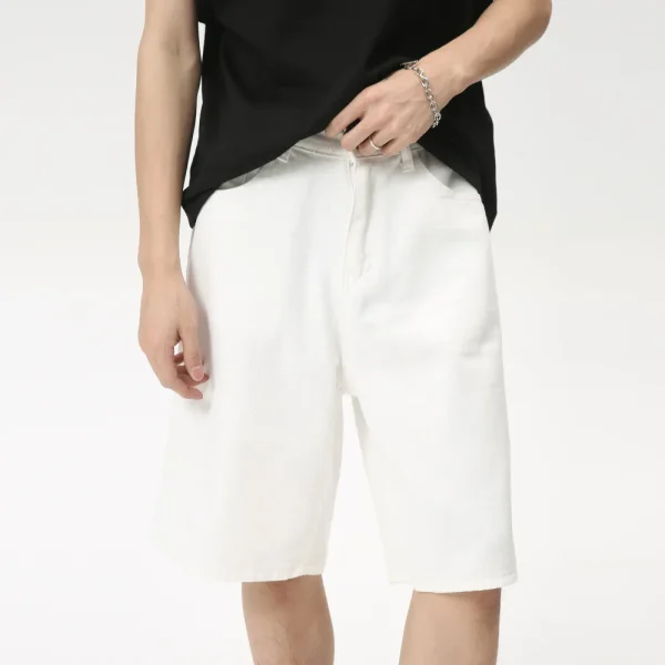 Summer Men's Fashion New High-End Casual Straight Five-Point Jeans Simple Solid Color Shorts Length Worsted - Image 5