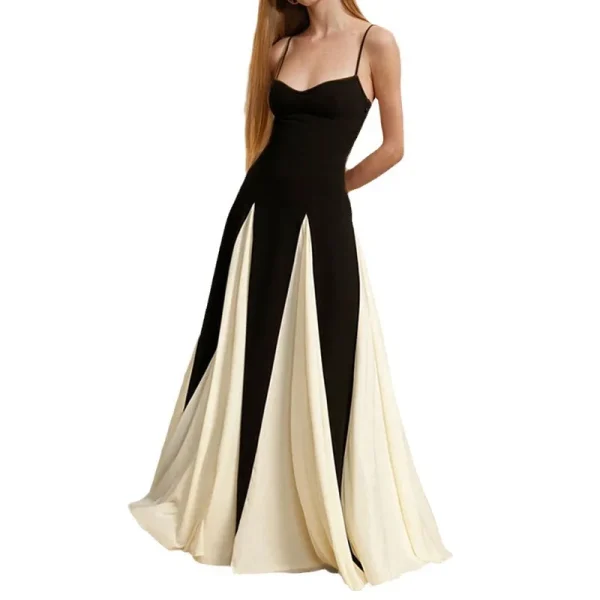 2025 Spring European American Women's Fashion Temperament Sling Contrast Color Loose Large Swing Floor-Length for Vacation Waist - Image 5