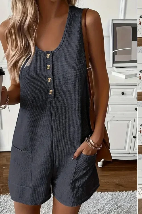 Women’s Casual Button Pocket Vest Jumpsuit Hot Women’s Dress Set