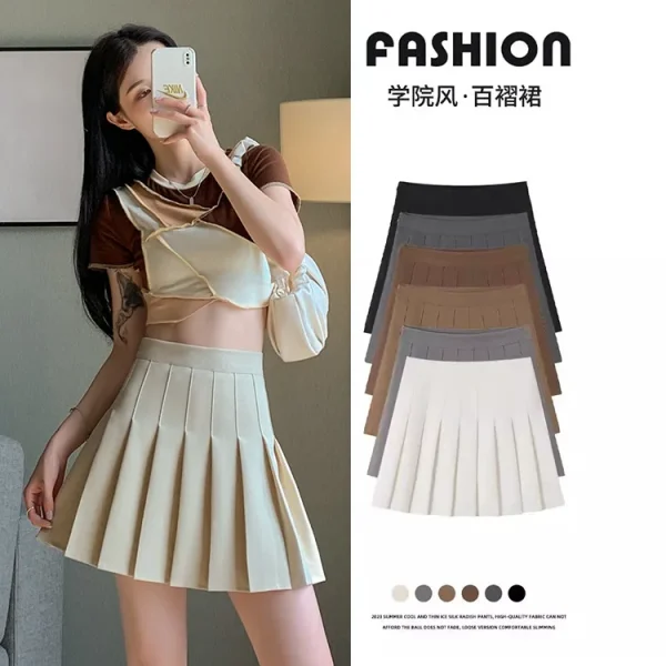 Women's Summer A-Line Pleated Skirt JK High Waist Black Short Student Style Wrinkle-Resistant New Design Slimming Natural - Image 2