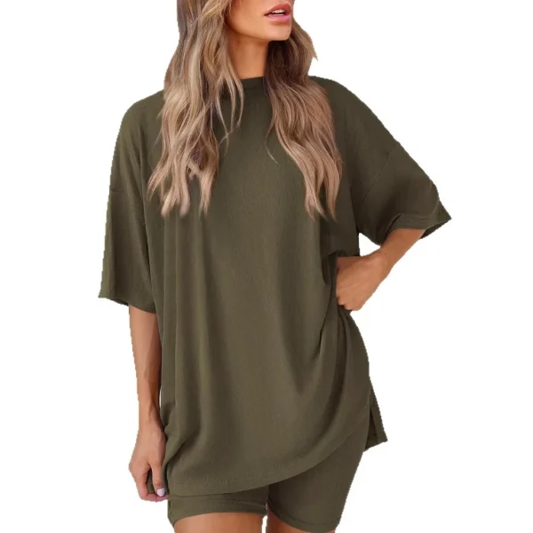 Casual 2-Piece Shorts Set for Women Solid Color Loose Pajamas - Image 2