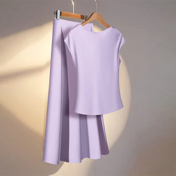 New European and American Style Emulated Silk Short-sleeved Skirt Suit in Summer - Image 4