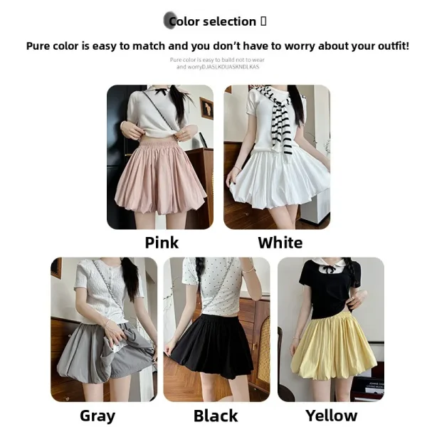 Summer New Gray Puff Skirt Pants for Women Casual Style Loose Fit Petite A-Line Slimming Puffy Pleated Skirt Nonwoven Weaving - Image 2