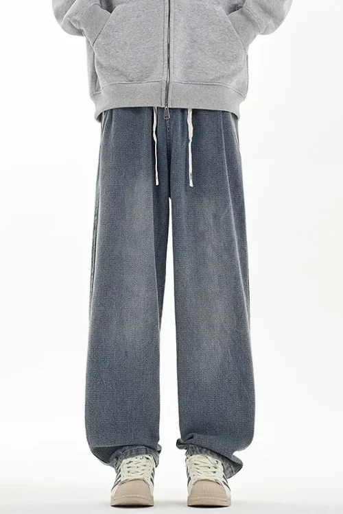 2025 Autumn Winter Men’s Trendy Straight-Leg Long Pants New Machete Loose American Starry Sky Pattern Jeans Hip Hop Style Cotton