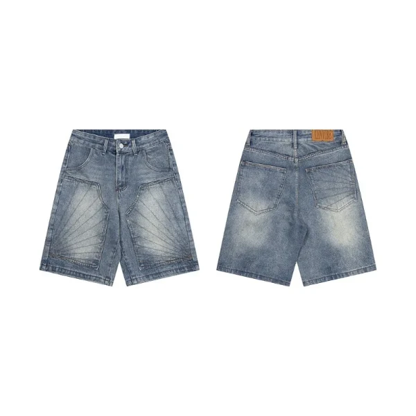 25Ss Men's Fashion Trend Summer Casual Five-Point Embroidered Denim Shorts Old Yellow Washed Workwear Style Jorts - Image 3