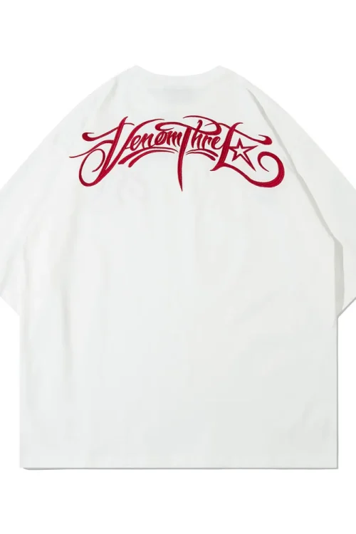 Trendy Men’s Short Sleeved T-Shirt Art Letter Pattern Embroidery Ins Style Loose Casual O-Neck T-Shirt