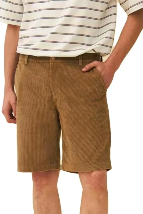 Classic Straight Corduroy Pants Vintage Washed Corduroy Loose Shorts for Mens