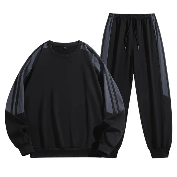 2025 Spring and Autumn Trendy Men's Sports Suit Round Neck Striped Knitted Two-Piece Casual Track Suit Set - Image 2