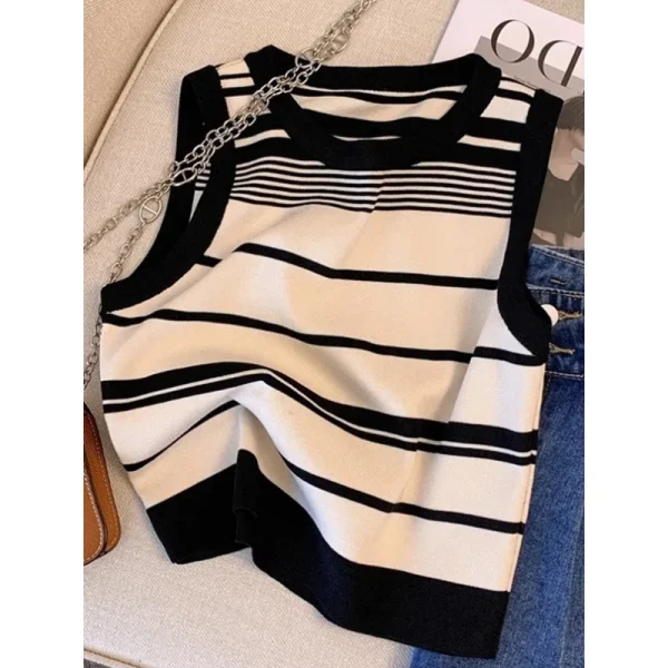 Women's Summer Casual Style Ice Silk Knitted Spice Girl Camisole Short Sleeveless T-shirt - Image 4