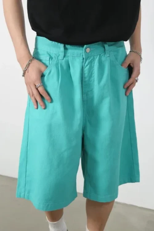 Summer New Casual Korean Style Five-Quarter Pants Loose Wide Leg Shorts Colorful Pattern Elastic Waist Closure Woven