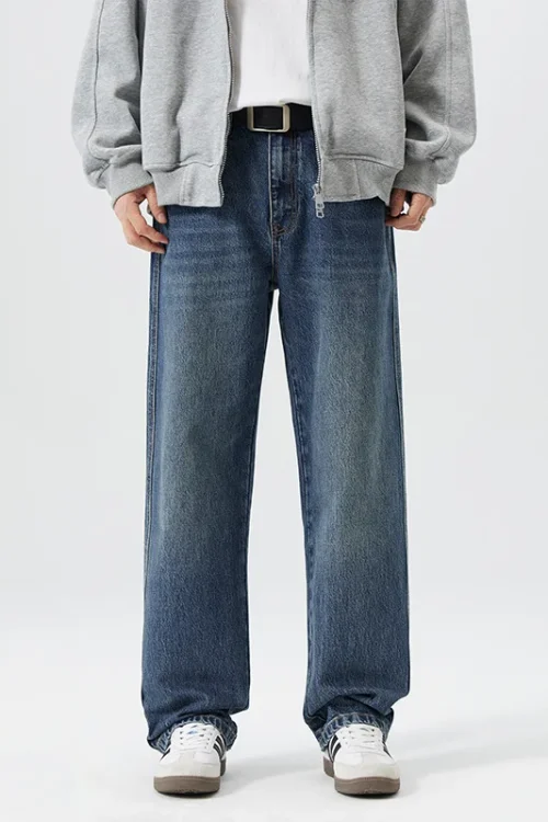2025 Year Men’s High Street American Style Wide-Leg Jeans Dark Hip Hop Inspired Retro Versatile High-Waisted Slimming Long Pants
