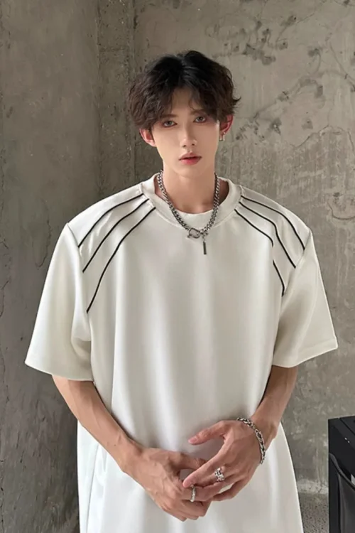 Men’s Summer Short Sleeve T-Shirt Trendy High Street Design Loose Casual Half Sleeve Stylist Niche American Style
