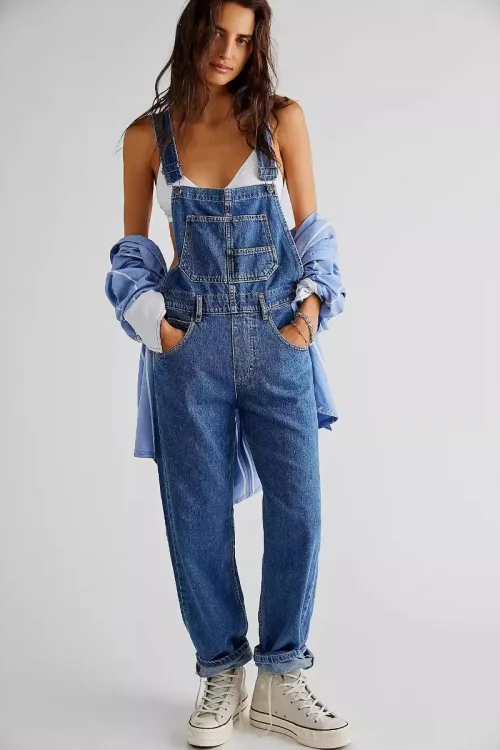 Women’s Loose Denim Solid Waist Overalls with Button Washed Technique Casual Summer Vacation Print Print Design