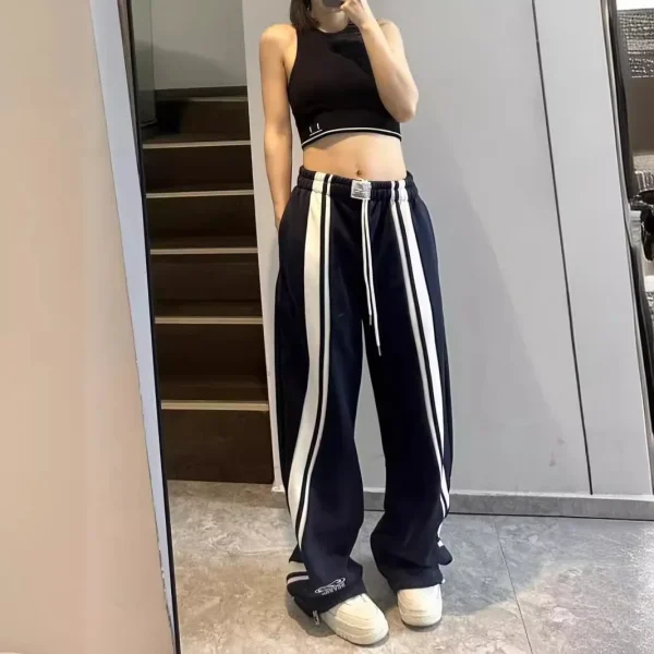 Harajuku Style Street Hip-Hop Jogging Pants Breathable High Waist Casual Loose Fit with Flat Front and Zipper Fly for Summer - Image 3