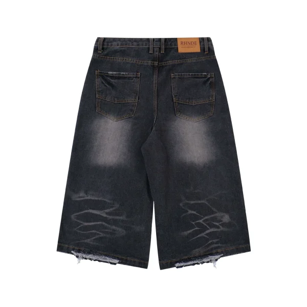denim raw Edge Denim Jorts Diamond Rhinestone Long Straight Baggy Carpenter Double Waist Layer Y2k Jeans Shorts Men Jorts - Image 2