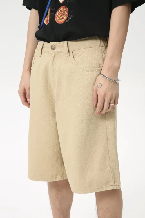 Summer Men’s Fashion New High-End Casual Straight Five-Point Jeans Simple Solid Color Shorts Length Worsted