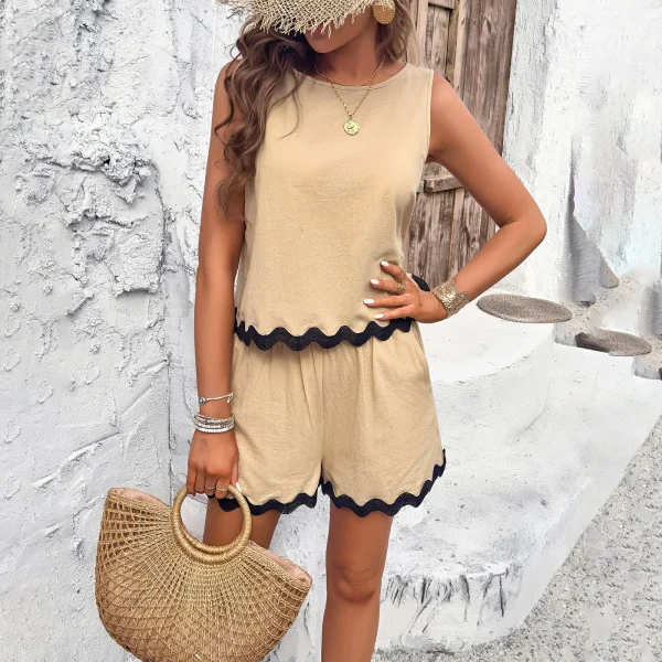 Women's Casual Fashion Lace Short Pants Set for Spring Summer XL Embroidered  Pleated Patchwork Bow Printed Dress - Image 3