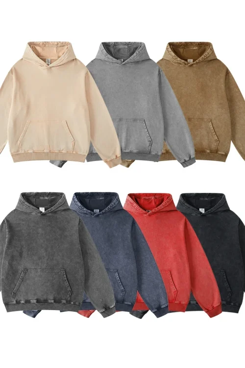 2025 Fall Winter Men’s Clothing Fashionable Pullover Sweatshirt Loose Fit American Distressed Wax Dye Heavy Hoodies Washed