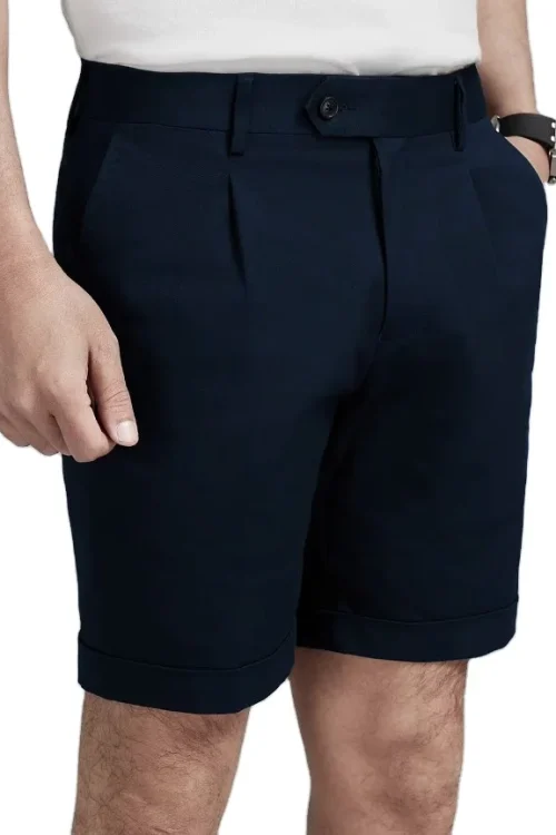 Men’s Bermuda Shorts French Style Blank Navy Cotton Short Shorts