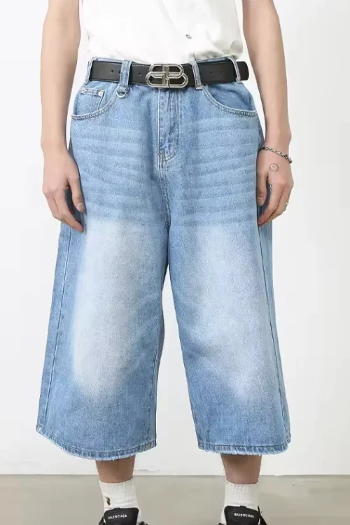 Denim Half ps Wide Leg jeans Summer Street Personality Straight Shorts for Men